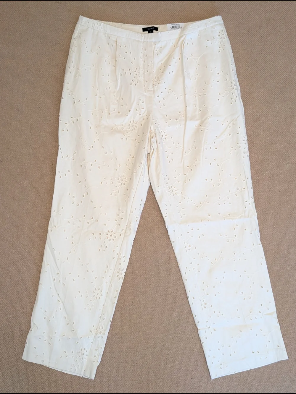 Alfani Cream Embroidered Eyelet Straight Leg Ankle Pants Cotton